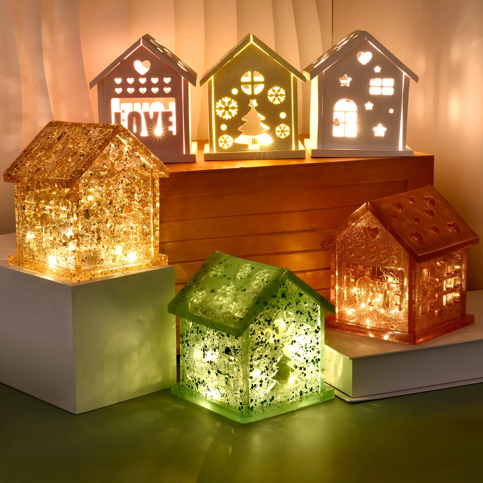 3D Haus Silikonform DIY Weihnachtsbaum Liebe Stern Gips Epoxidharz Kerzenhalter Form Handwerk Herstellung Haus Ornament Dekor