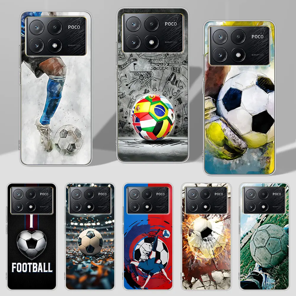 Football Sport Soccer Case for Xiaomi Poco X6 M5s F3 X3 F4 F5 M4 X4 X5 Pocophone F1 F2 M3 Pro M5 TPU Transparent Phone Cover