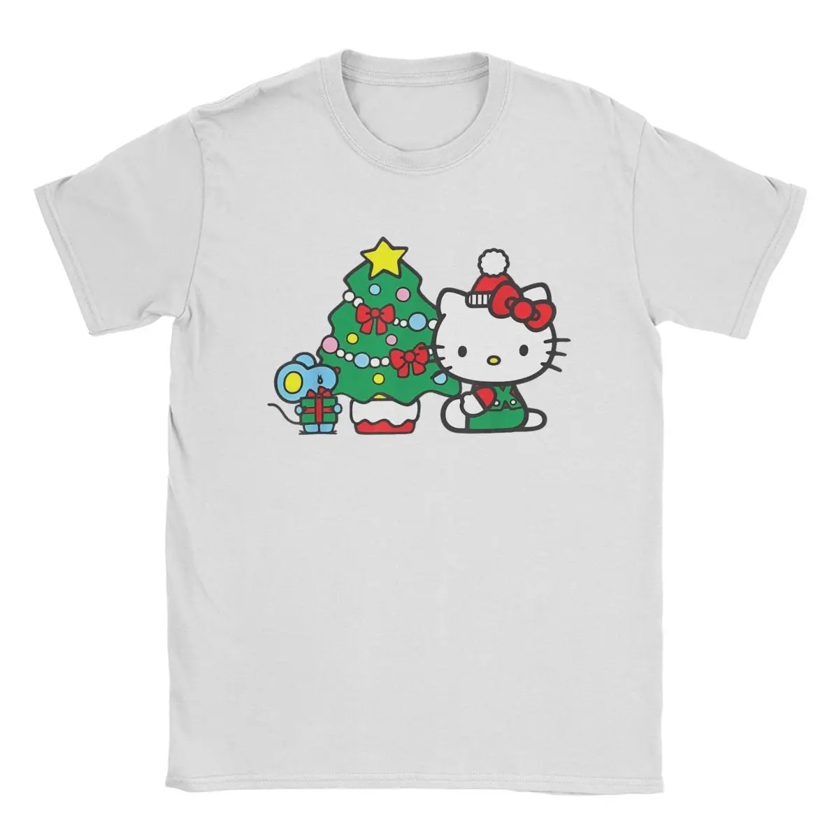 Men T-Shirt Hello Kitty Merry Christmas Vintage Cotton Tees Short Sleeve T Shirts O Neck Tops Printed