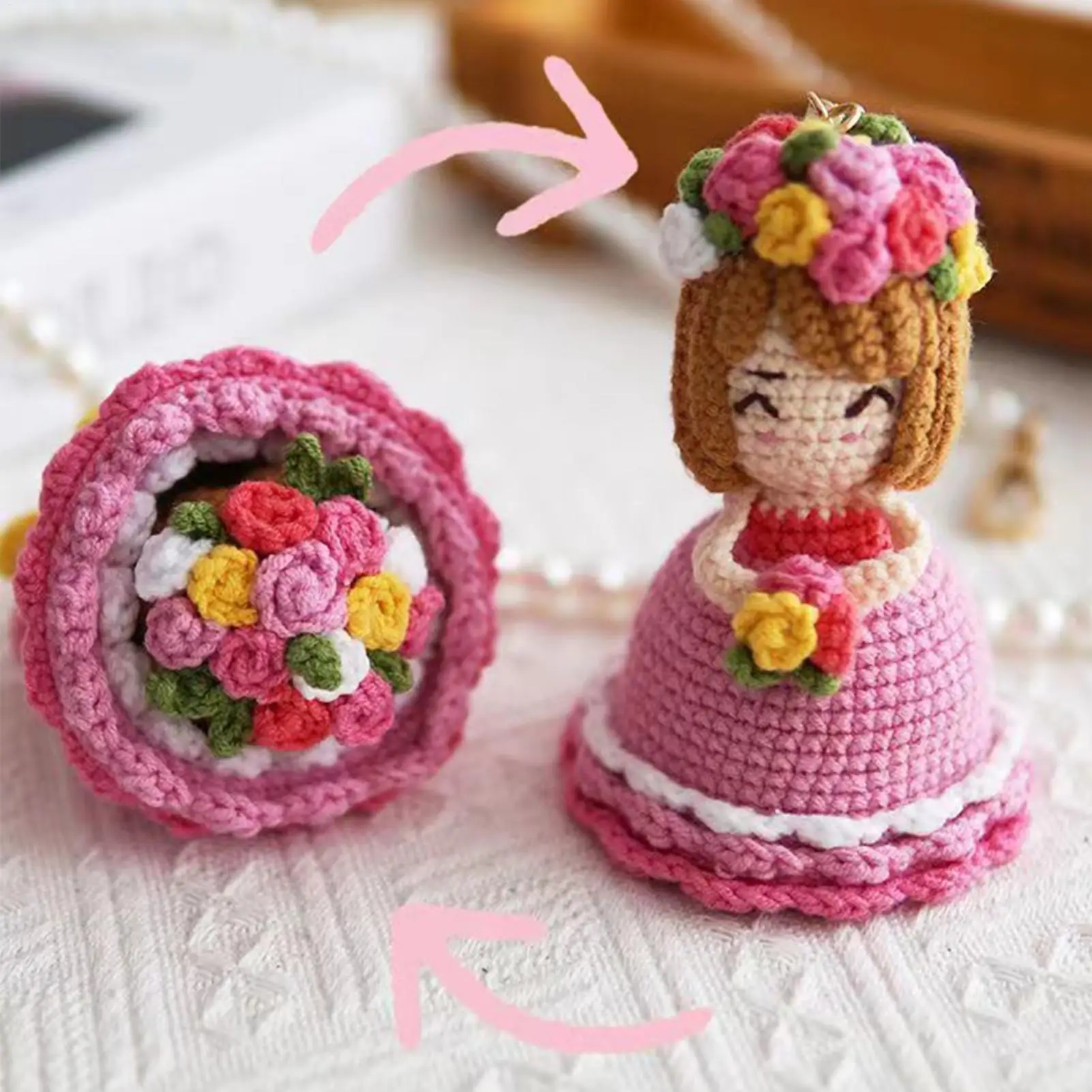 

Crochet Doll Knitted Doll Cute Reversible Bouquet Decor Yarn Craftsmanship For Easter Teacher Birthday Women Mom Christmas Girls