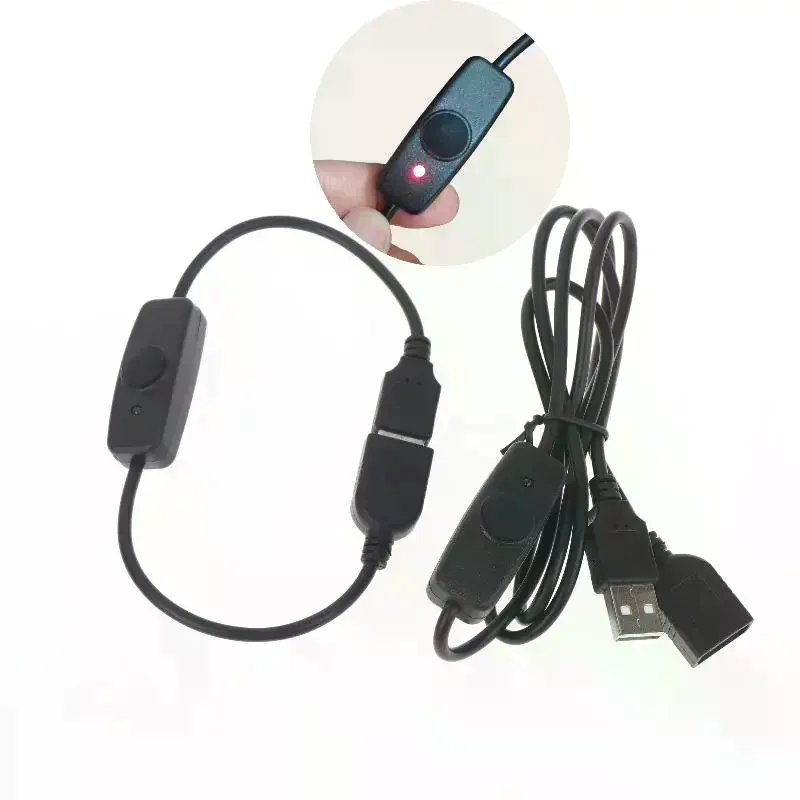 1Pcs USB Extension Cable With ON OFF Switch LED Indicator For Raspberry Pi PC USB Fan LED Lamp Data Sync USB 2.0 Extender Cord