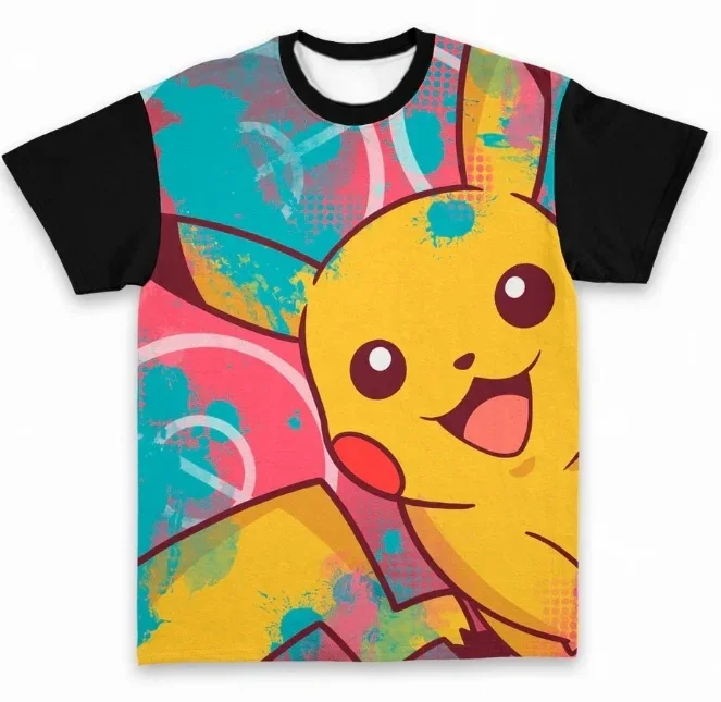 Sommer Neuheit: Pocket Monsters T-Shirt mit Mehrfachmustern, 3D-Volldruck, Farbblockierung, Lässig-Sportlich, Vielseitig, Atmungsaktiv, Kurzarm – Detail 5