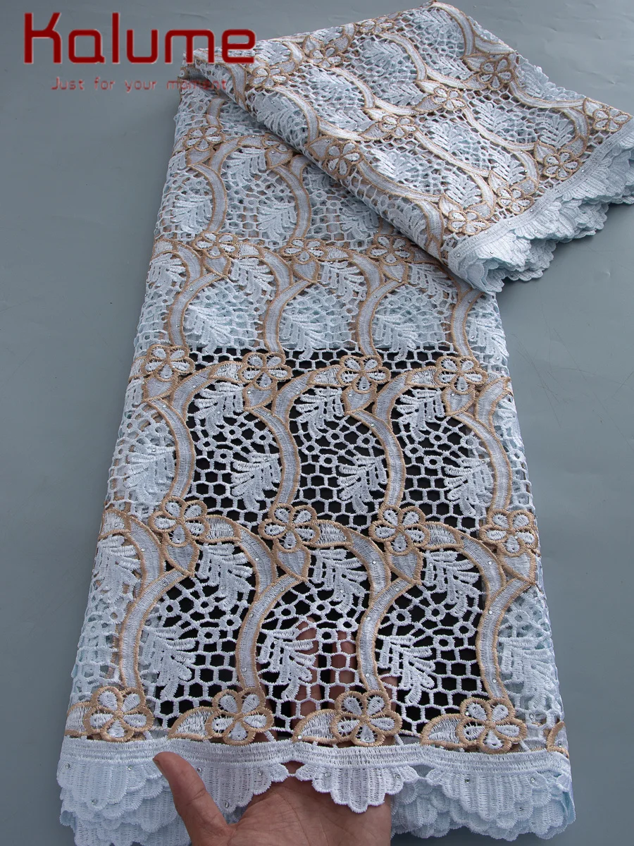 African Guipure Lace Fabric 2025 High Quality Lace 5 Yards Embroidery Nigerian Cord Lace Fabric For Evening Party Dresses F4086