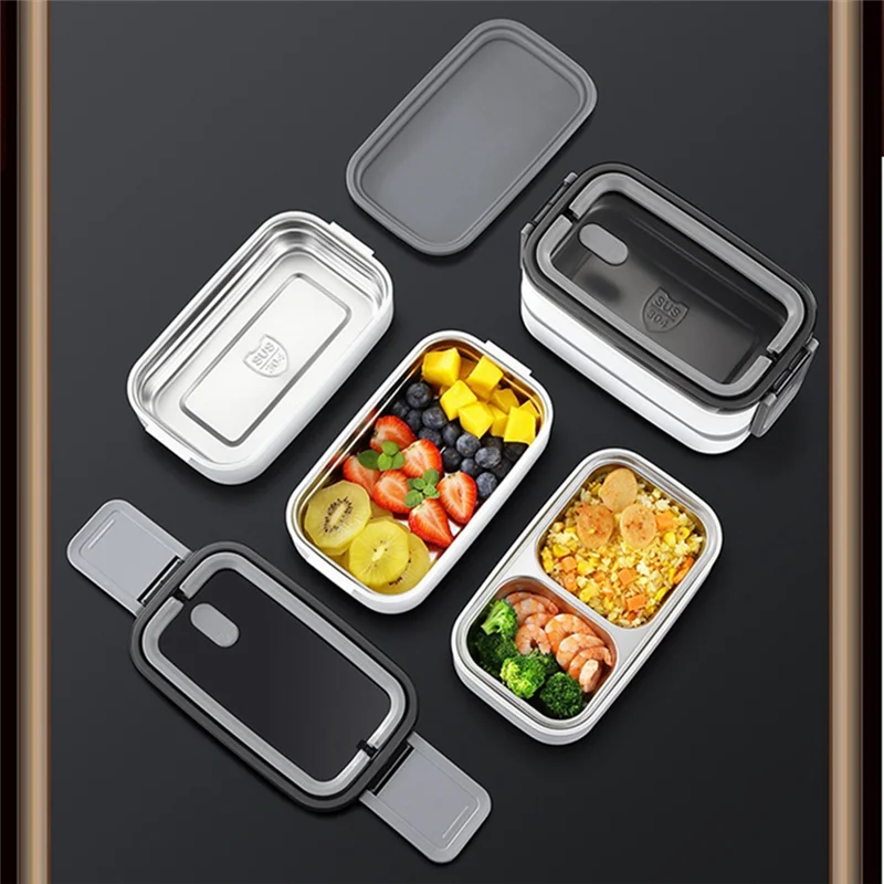 AA80-1 conjunto 304 lancheira de aço inoxidável microondas portátil malha bento caixa recipiente de armazenamento de alimentos