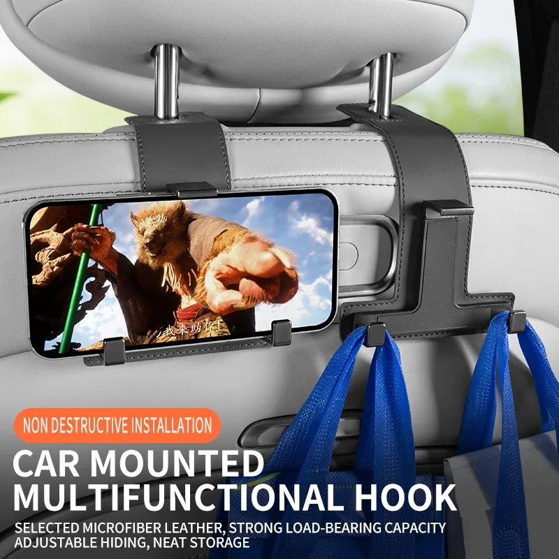 

Car Headrest Hook Multifunctional Rear Seat Back Dual Hook Hanging Bag Storage Hanger with Phone Holder Car Interior Accessories