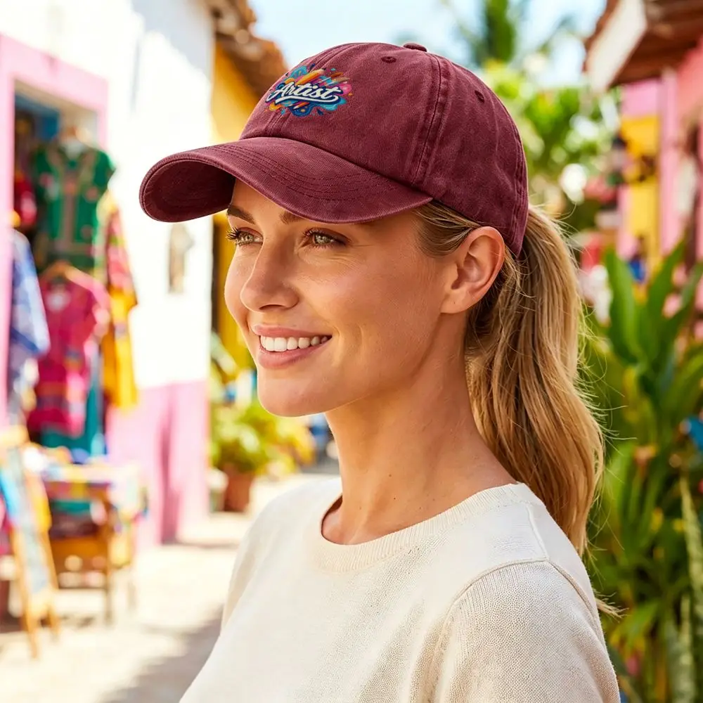 1pc Unisex Abstract Artistic Baseball Cap - Washed Distressed Print Suitable for Outdoor Activities, Lightweight Casual Cap with