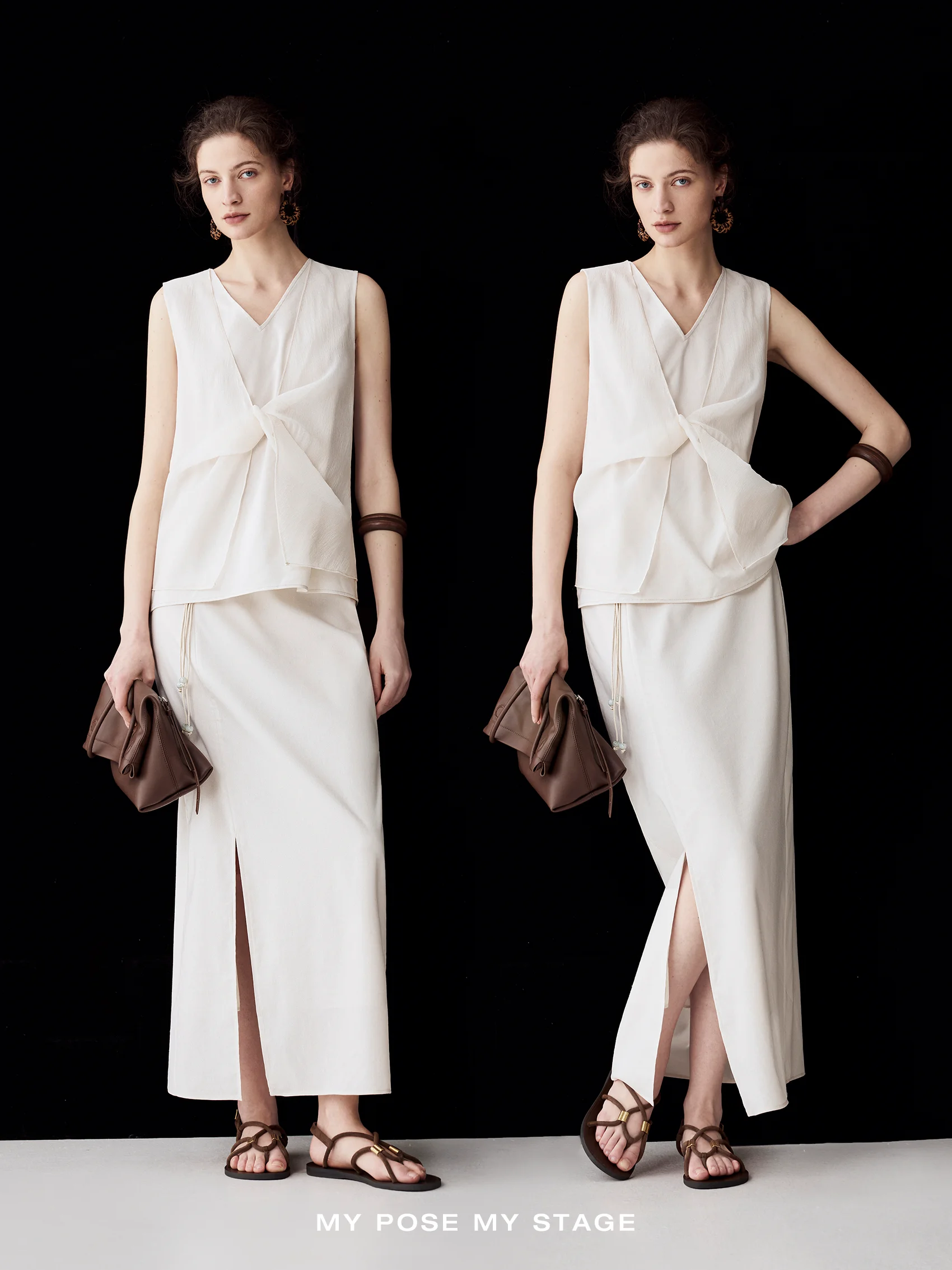

Elegant Minimalist Sofa Set Women's Loose Fit Sleeveless V-Neck Straight Tube Skirt And Top Ensemble Lightweight Casual Wear