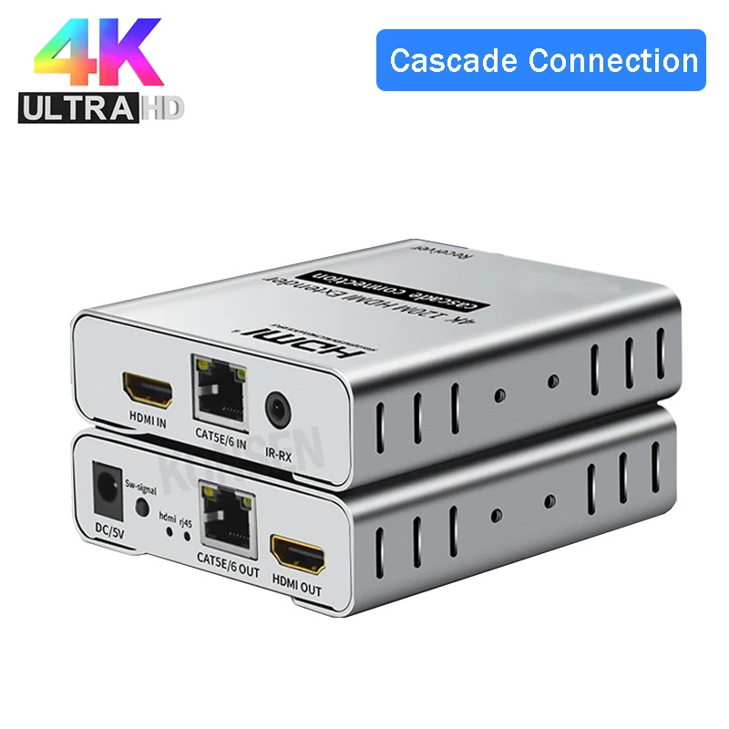 4K 120M HDMI Extender over Cat5e/6 RJ45 Ethernet Cable Support Cascade Connection HDMI Splitter Extension Video Audio Transmitte