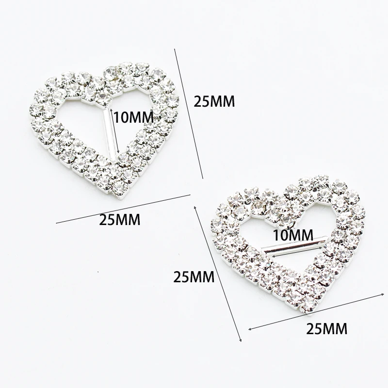 New 10pcs Double Drain Diamond Gold / Silver Slip Buckle DIY Shoes Bag Ribbon Crystal Heart decoration