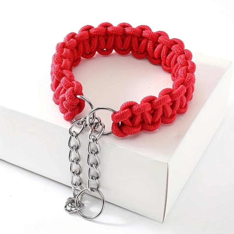 1pc Dog Collar Nylon Braided Dog Collar, Adjustable Strong Dog Chain Training Collar For Indoor Outdoor Daily Use