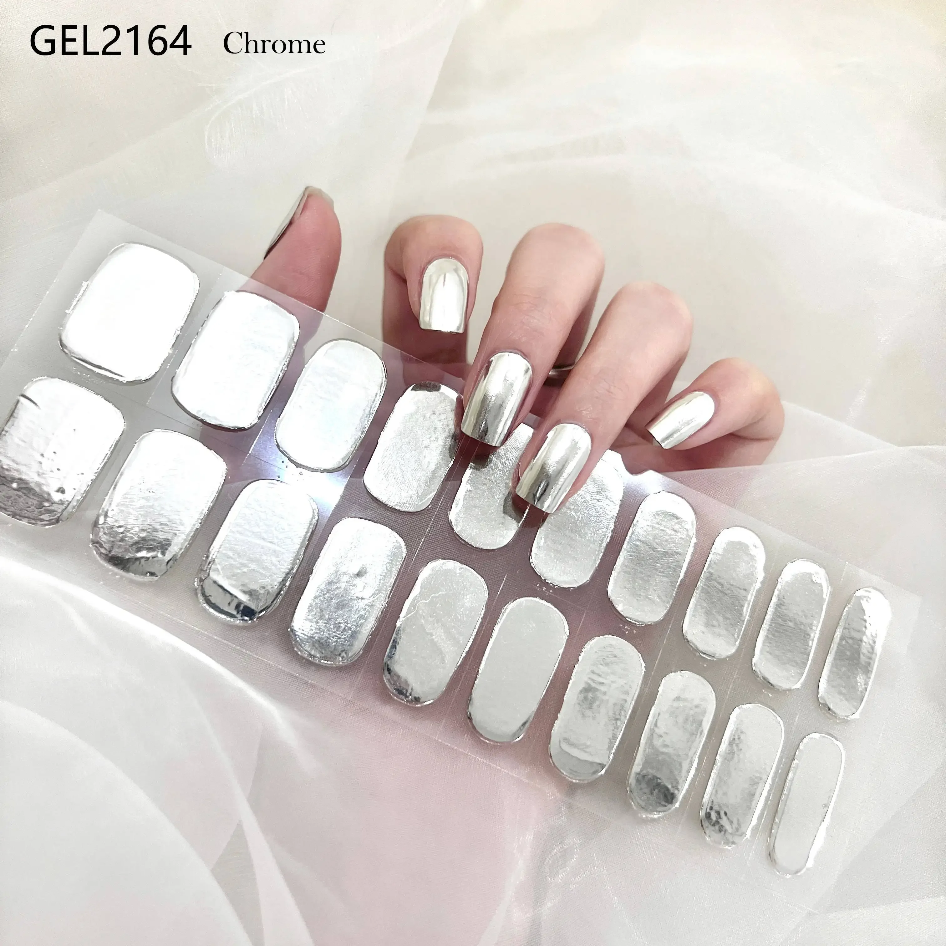 22Tips Nail Gel Paste Baking Free Full Curing Gel Nail Stickers Aurora Polaris Non-UV Cure Gel Nail Wraps