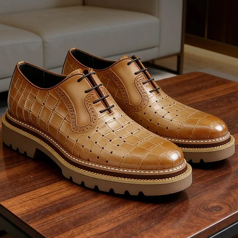 

High Quality Height-increasing Men's Dress Shoes Top-layer Cowhide Embossed Stone-pattern Leather Oxford Shoes Man Formal Shoes