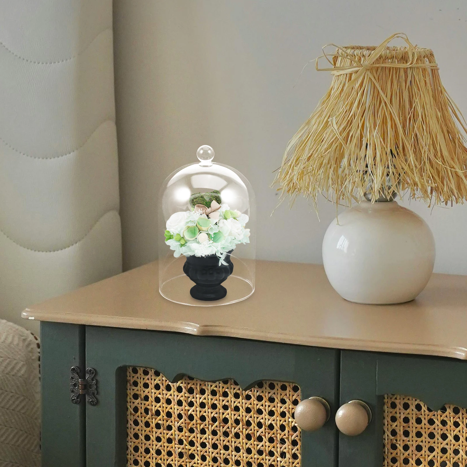 

Medium Glass Cloche Cover Clear Protective Dome for Eternal Flower Arrangements Creative Desktop Landscape Vase Decor