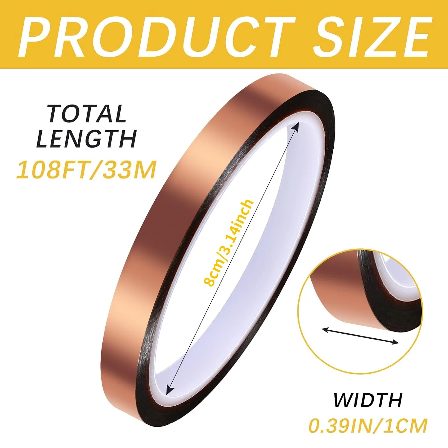 High Temperature Tape, up to 250 °C (480 °F), Used for Hot Pressing, Electronic Devices, Soldering, Circuit Boards, 108 Feet