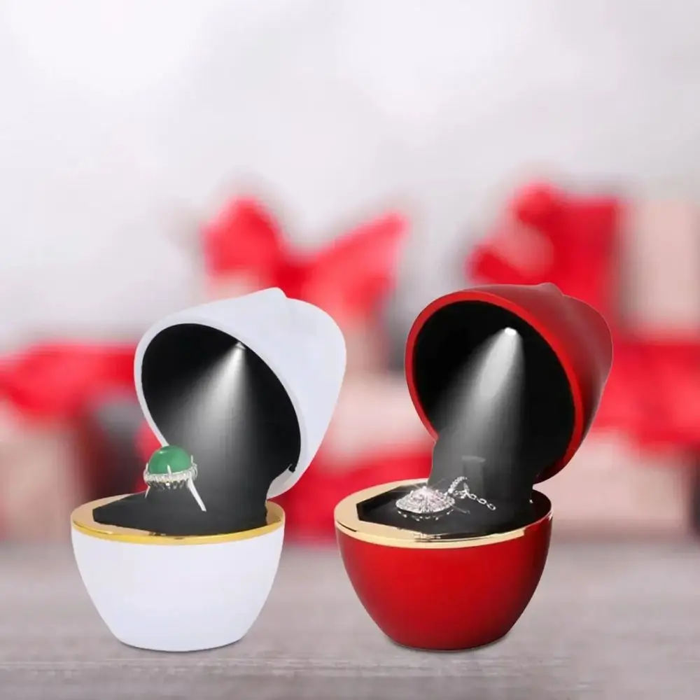 

Rose Shape LED Rings Box Plastic with LED Lights Necklace Box Exquisite Multifunctional Jewelry Box for Ceremony Proposal