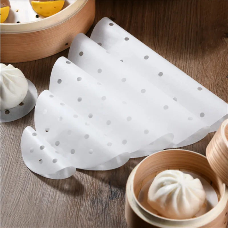 100pcs Round Steamed Bun Papers With Holes Non-stick Household Snack Bread Cake Steamer Oil Paper Pads