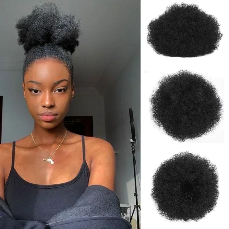 

Short Kinky Curly Hair Bun 8'' Afro Puff Drawstring Ponytail Hair Extensions Synthetic Afro Curly Buns for Black Women Hairpiece