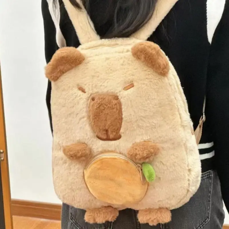 Capybara Pluche Schooltas Mode Cartoon Zacht Grappig Schattig Rugzak Dier Grote Capaciteit Gevuld Unisex Student Class Bag