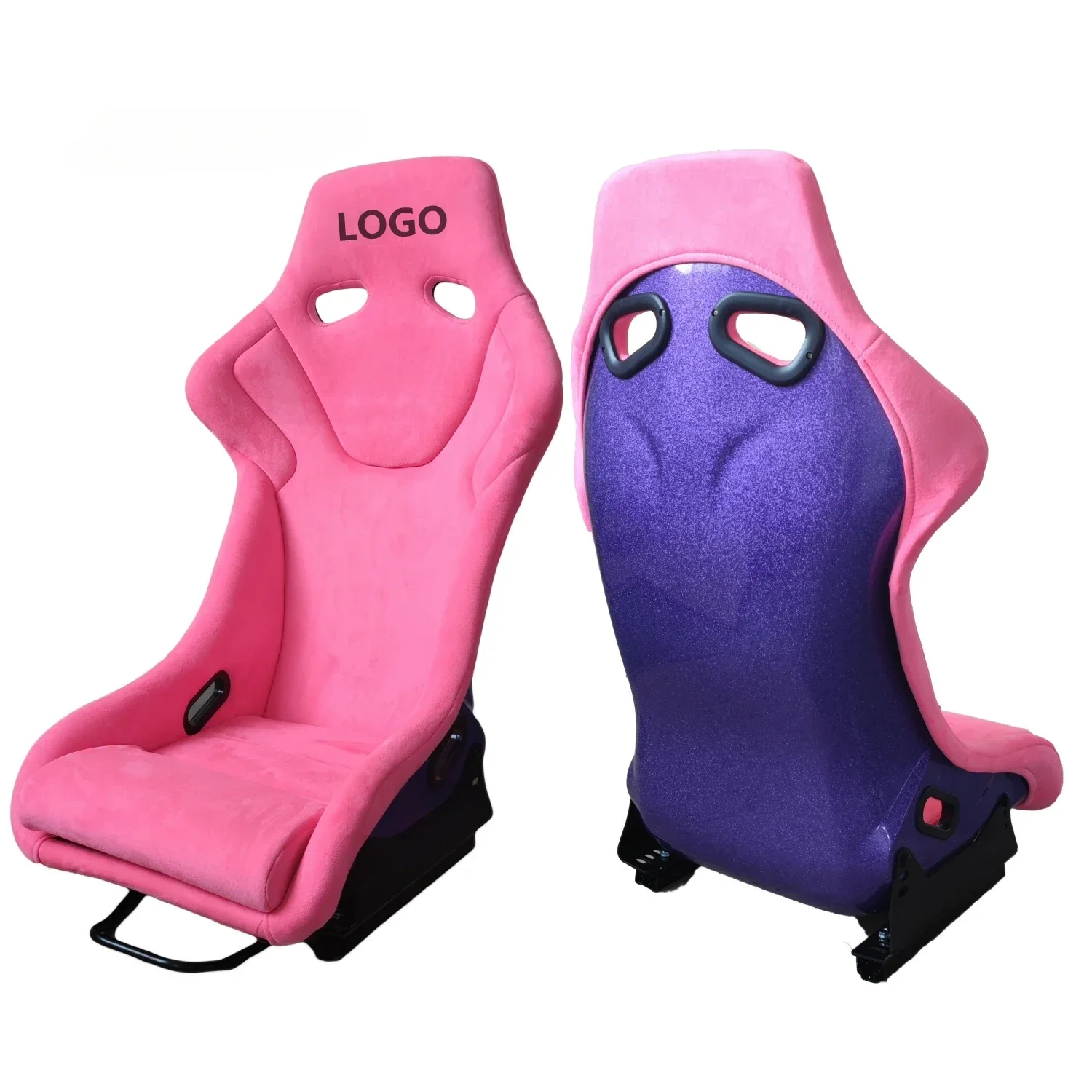 9001 Fixed Pink Suede Shinny Purple Glitter Back Fiber glass Car Racing Bucket Seats