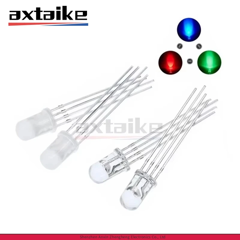 20PCS 5mm RGB LED Common Cathode / Common Anode Tri-Color Emitting Diodes F5 Diffused Highlight Full Color Red Green Blue 4Pin