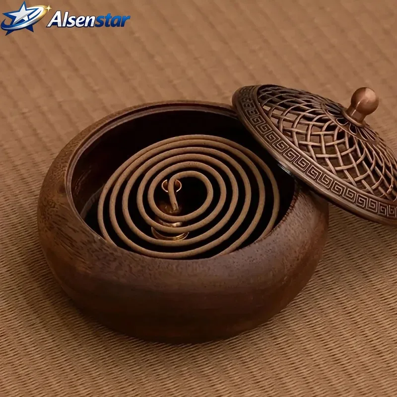 1 walnut antique high-end atmospheric home incense burner, solid wood circular, for indoor use