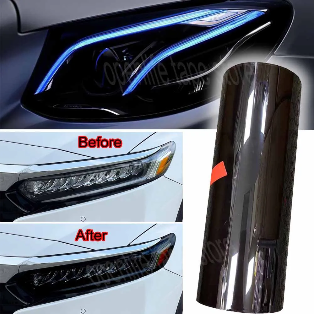 

PU Dark Black Car Headlight Tint Film Vinyl Wrap Taillight Fog Light Color Change Tint Film Car Lamp Decor Anti-scratch Decals