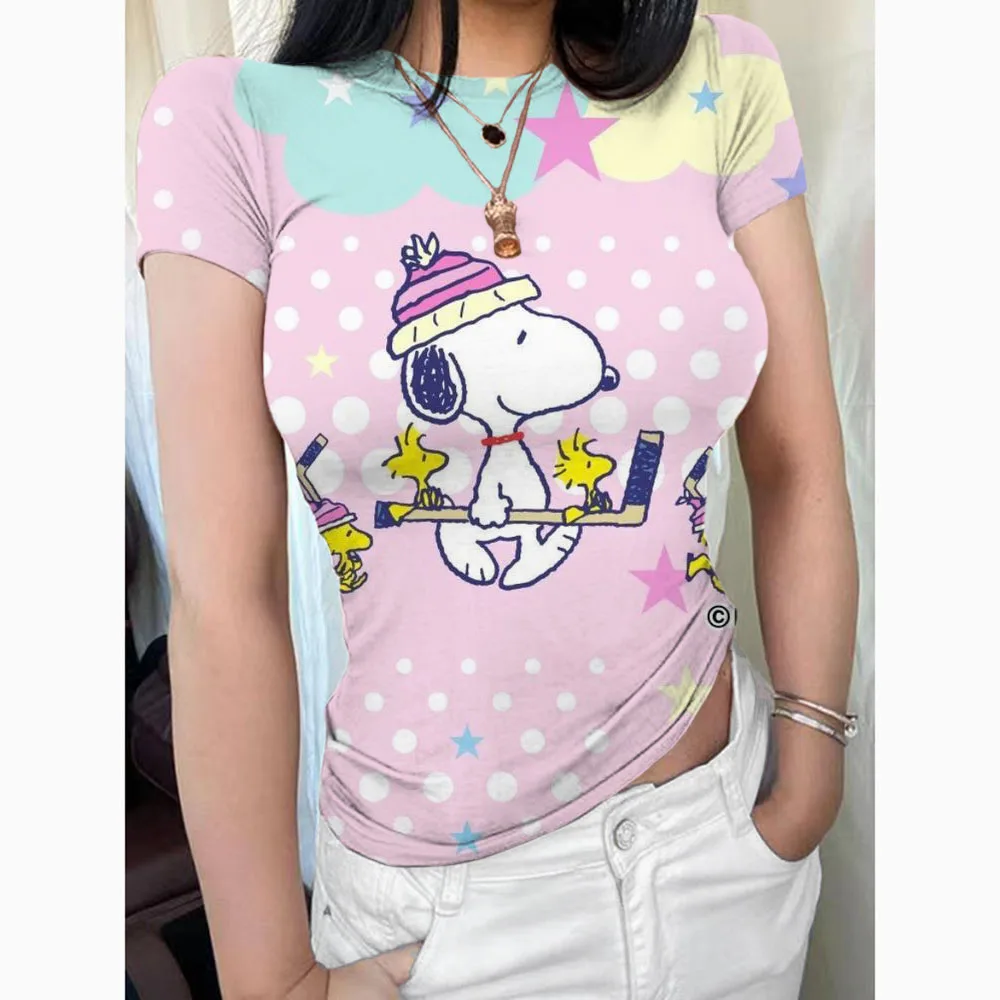 Women's Snoopy Long Sleeve T-shirt Spring and Autumn Slim Fit Hoodie T-shirt Women's Street Wear Basic T-shirt Top Casual