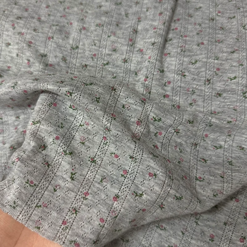 Elastic Jacquard Knitted Cotton Fabric Grey Floral Sewing Summer Skirts Pajamas Underwear Fabric