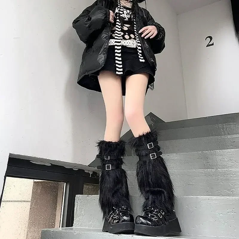 Scaldamuscoli da donna in pelliccia sintetica Leggings autunnali da donna Stivali Jk Calza per ragazze Lolita Punk Copristivali Copristivali in pelliccia Harajuku