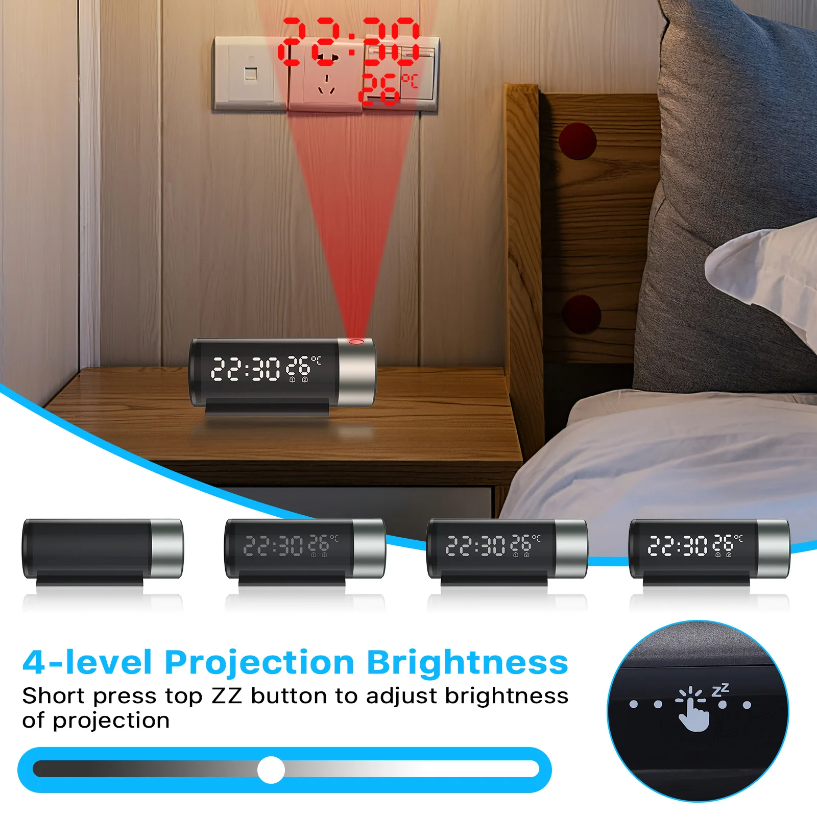 

LED Digital Projection Alarm Clock Watch Table Electronic Desktop Clocks USB Wake Up Time Projector Automatic Backlight Snooze