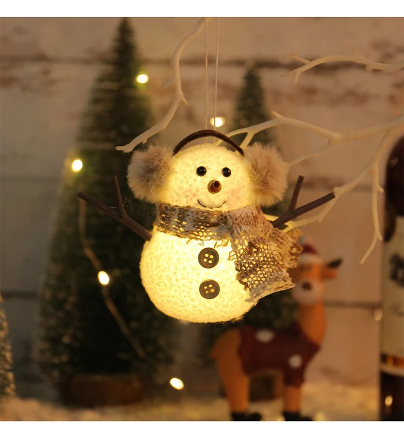 Christma Snowman Ornament with Built-in Light Plush Snowman Doll Night Light Table Decoration Set Battery Christmas Gift