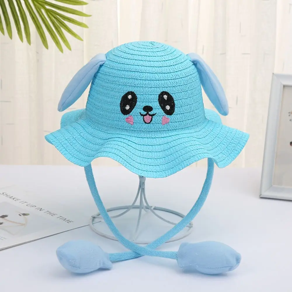 

Sunscreen Rabbit Ear Sunshade Straw Hat Ear Moving UPF50+ Bunny Sunshade Hat Solid Color Bucket Hat Children Straw Hat Beach