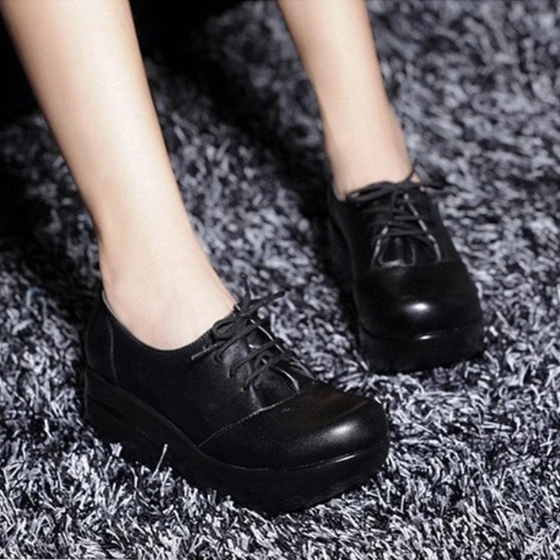 

2025 черные кожаные женские тонизирующие туфли на платформе 5 см со шнуровкой для похудения, женская спортивная обувь больших размеров