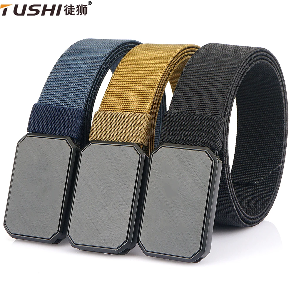 TUSHI Men Elastic Belt Alloy Metal Automatic Buckle for Men Durable Tactical Belt Cowboy Outdoor Army Belt Hunting Belt Jeans
