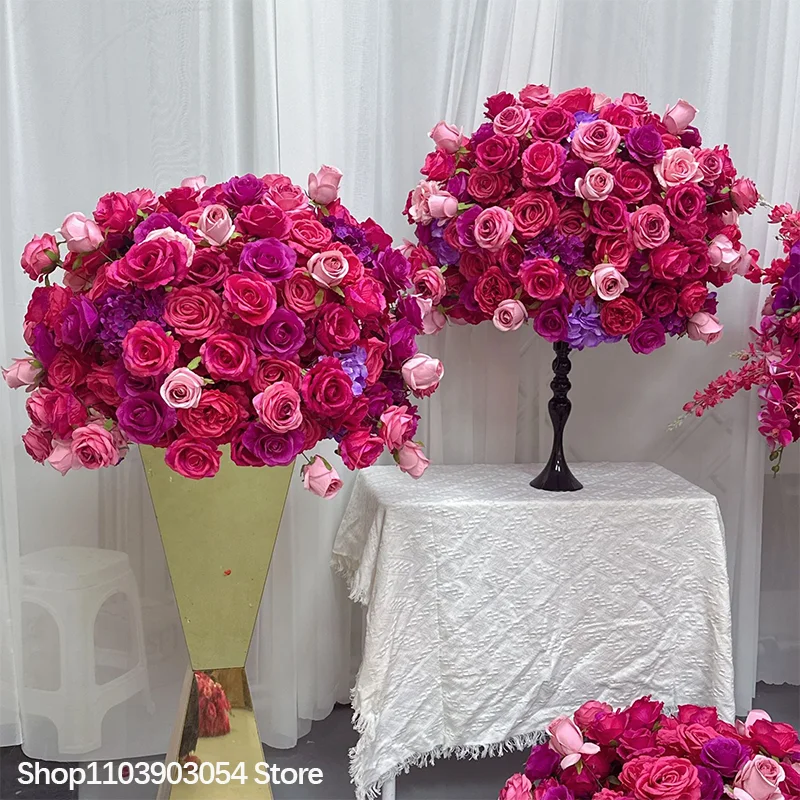 Knallrosa Künstlicher Blumenball-Kranz für Hochzeitskulissen, Lila Rosen-Dekoration für Veranstaltungen, Bühnen, Gangwege und Boden-Blumenrequisiten – Detail 6