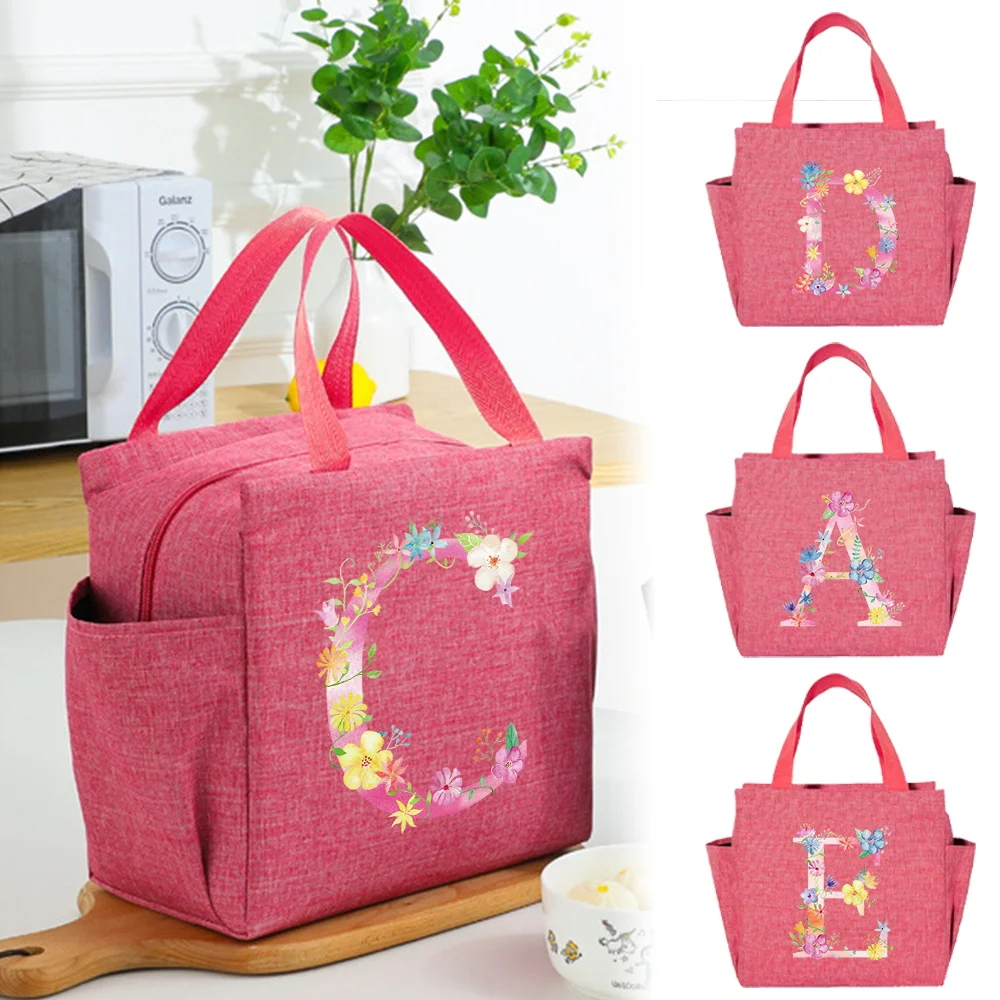 

Lunch Bag for Women Insulation Cooler Bag Kid Pink Lunch Box Pink Letter Printing Series Picnic Portable Food Storage Leakproof