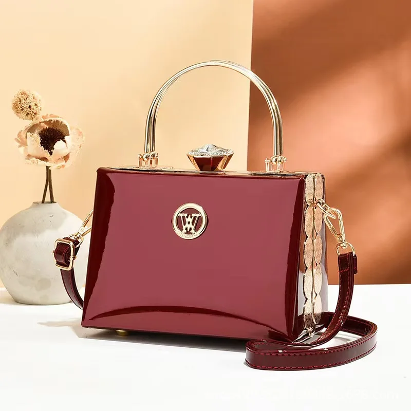 New Fashion Box Handbag High-end Bright Leather Women's Shoulder Bag Versatile Crossbody Bag Europe Diamond Ladies Handbags