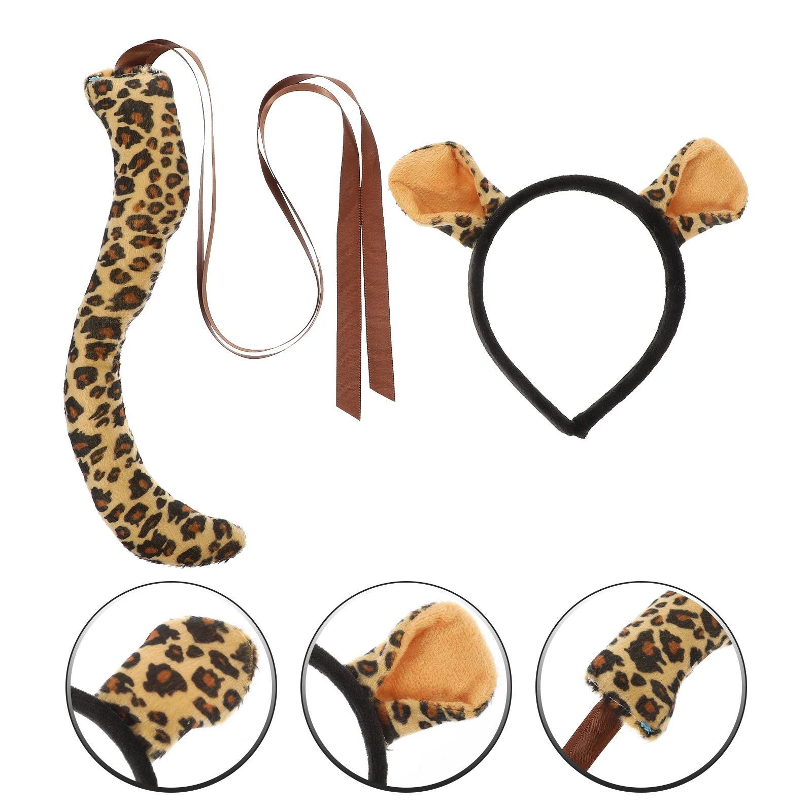 

Cartoon Animal Leopard Hairb Tail Set Costume Headb for Party Cosplay Stage Leopard Ears Tail Set Performance