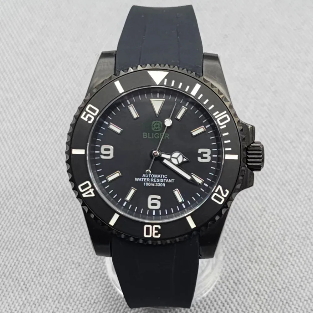 

40MM PVD Black Rubber Strap Stainless Steel Watch 50m Waterproof Japanese NH35 Movement