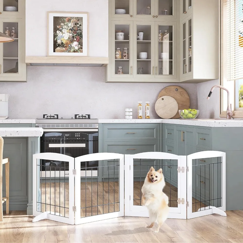 Freestanding Dog Gate Indoor with Walk Through Door, Dog Gate for The Doorways, House, Stairs, 80