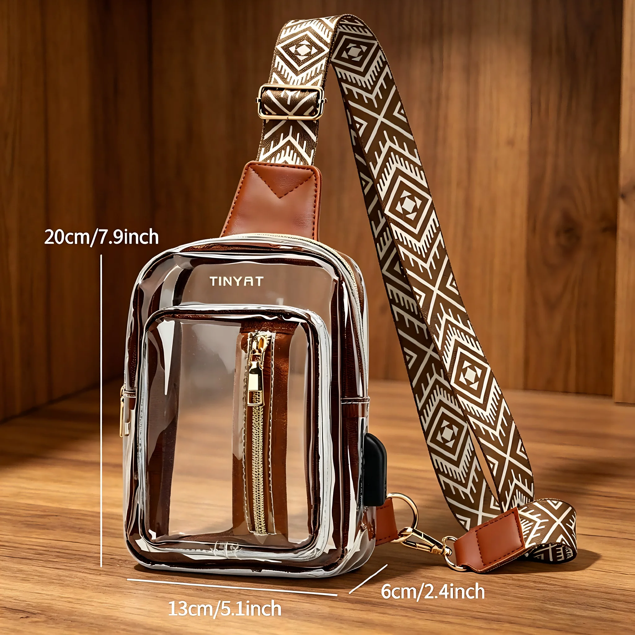TINYAT Waterproof Clear PVC Crossbody Bag for Women Men Casual Lightweight Chest Bag Outdoor Sports Travel Phone Pouch