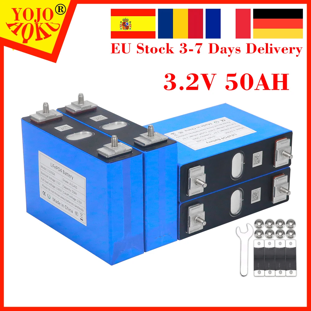 3.2V 50Ah Lifepo4 Battery Pack DIY 12V 24V 36V 48V 50AH Grade A Rechargeable Cells For Boat Golf Cart RV Solar Storage EU Stock