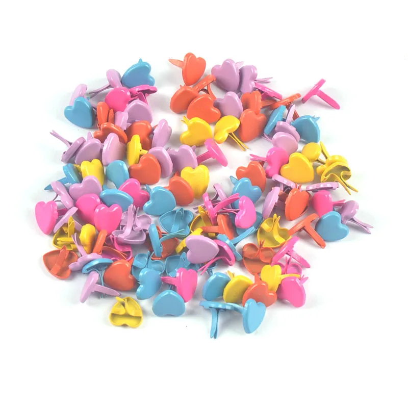 100pcs 8x9mm Mixed Pastel Heart Brads DIY Embellishment Rivets Fastener Metal Brads For Scrapbook Handmade Crafts Decor c1923