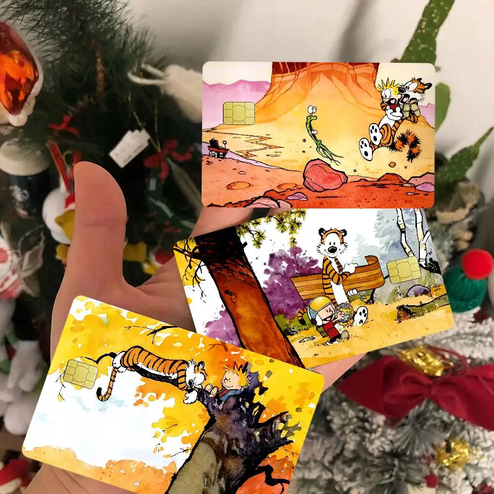 Comic C-Calvin And H-Hobbes Credit Card Skin Stickers No Adhesive Residue Water Proof for VISA Credit