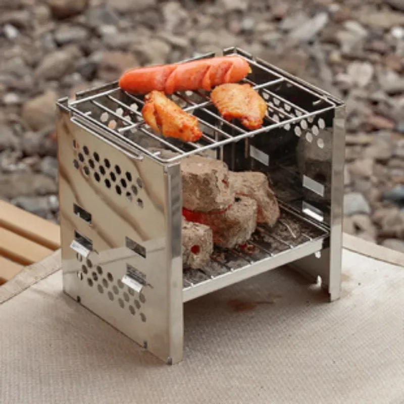 Outdoor Fold Firewood Stove Mini Stainless Steel Charcoal Stove Portable Multi Functional Barbecue Picnic Camping Barbecue Rack