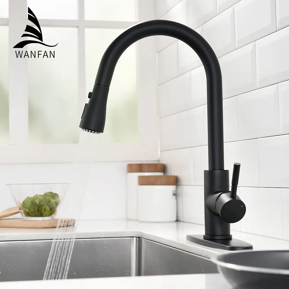 Kitchen Faucets Black Single Handle Pull Out Kitchen Tap Single Hole Handle Swivel 360 Degree Water Mixer Tap Mixer Tap 408906