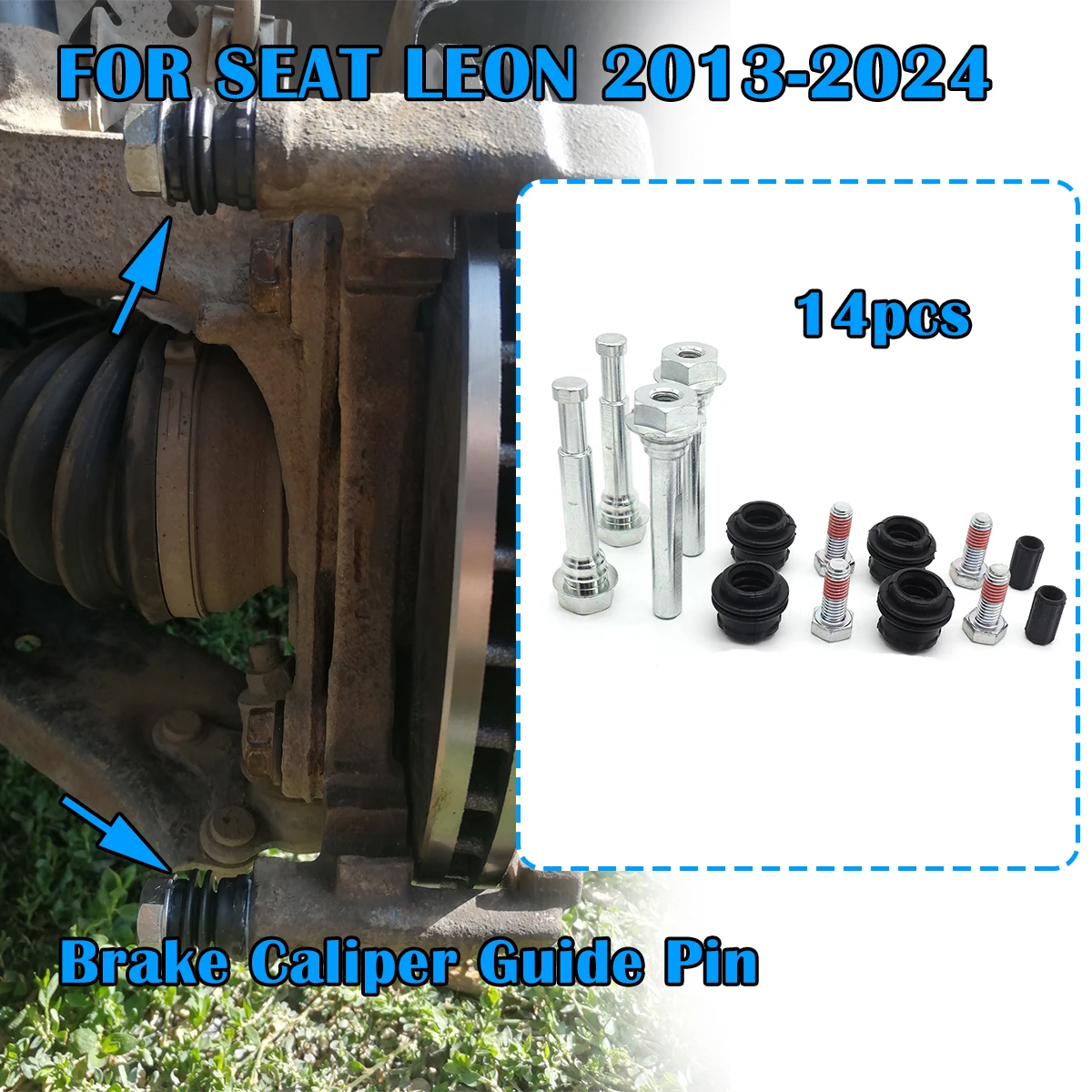 

14pcs Brake Caliper Cylinder Slider Guide Pin FOR SEAT LEON 2013 2014 2015-2024 For Disc Housing Bolts Bushing Boot Seal Kit