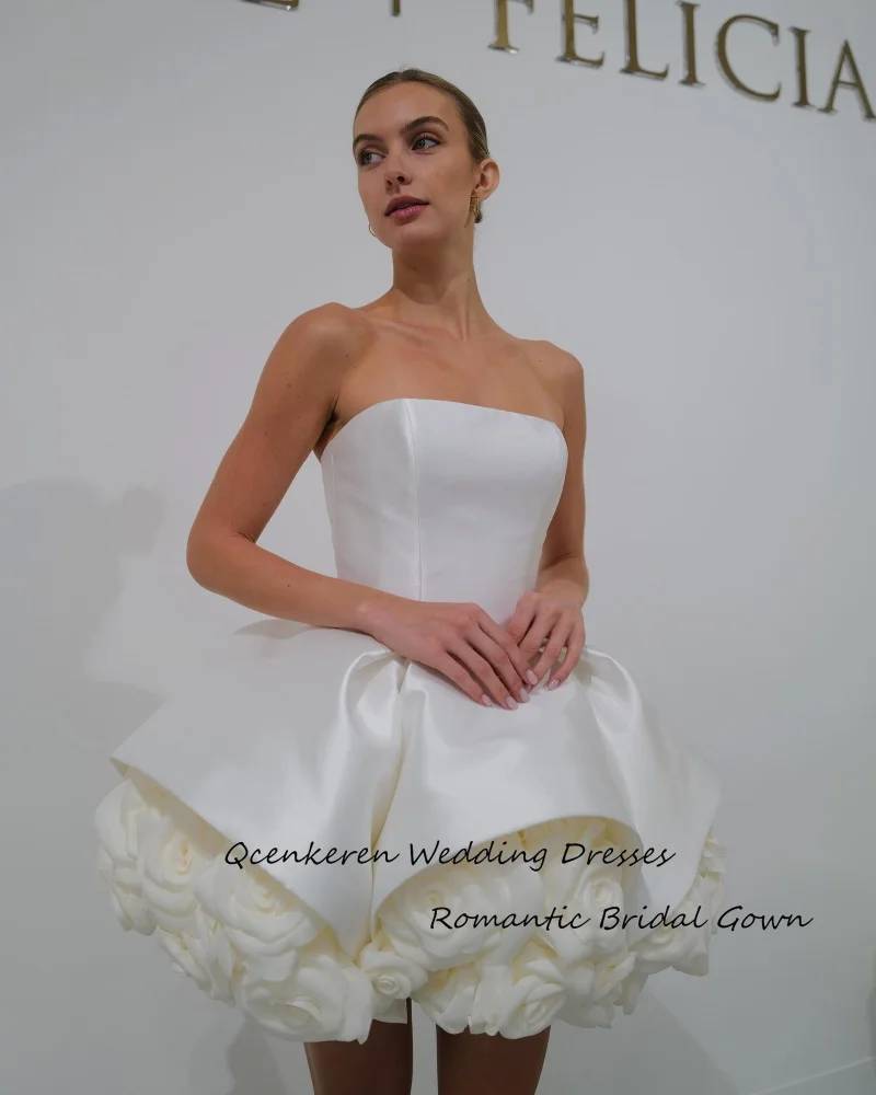 Qcenkeren Vestido de novia Свадебное платье A-Line Short Wedding Dress Strapless Elegant Rose Bridal Dress For Sexy Women