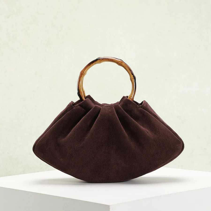 

Винтажная женская сумка с бархатной текстурой, новая простая пригородная сумка, мягкий бамбуковый клатч, плиссированная дизайнерская сумка в форме лодки