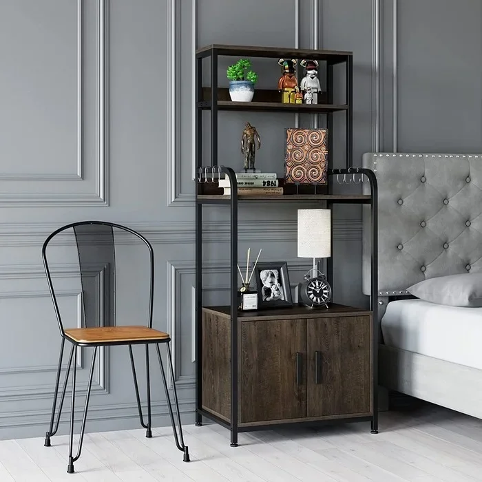 

-Modern Multifunction Household Kitchen Oven Holder Kitchen Organizer 4 Tier Baker Rack With Storage Cabinet